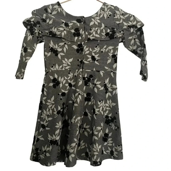 Janie And Jack Gray Long Sleeves Floral Snowy Cottage Line Mini Dress Size 5 - Picture 2 of 6